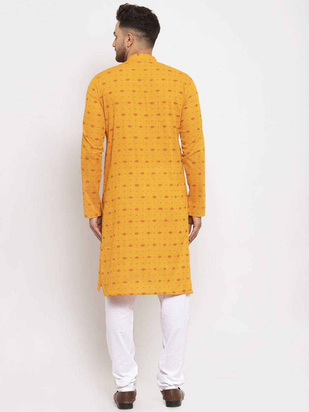 Jompers Men Yellow & White Cotton Printed Kurta with Pyjamas | Swadesiicart