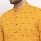 Jompers Men Yellow & White Cotton Printed Kurta with Pyjamas | Swadesiicart