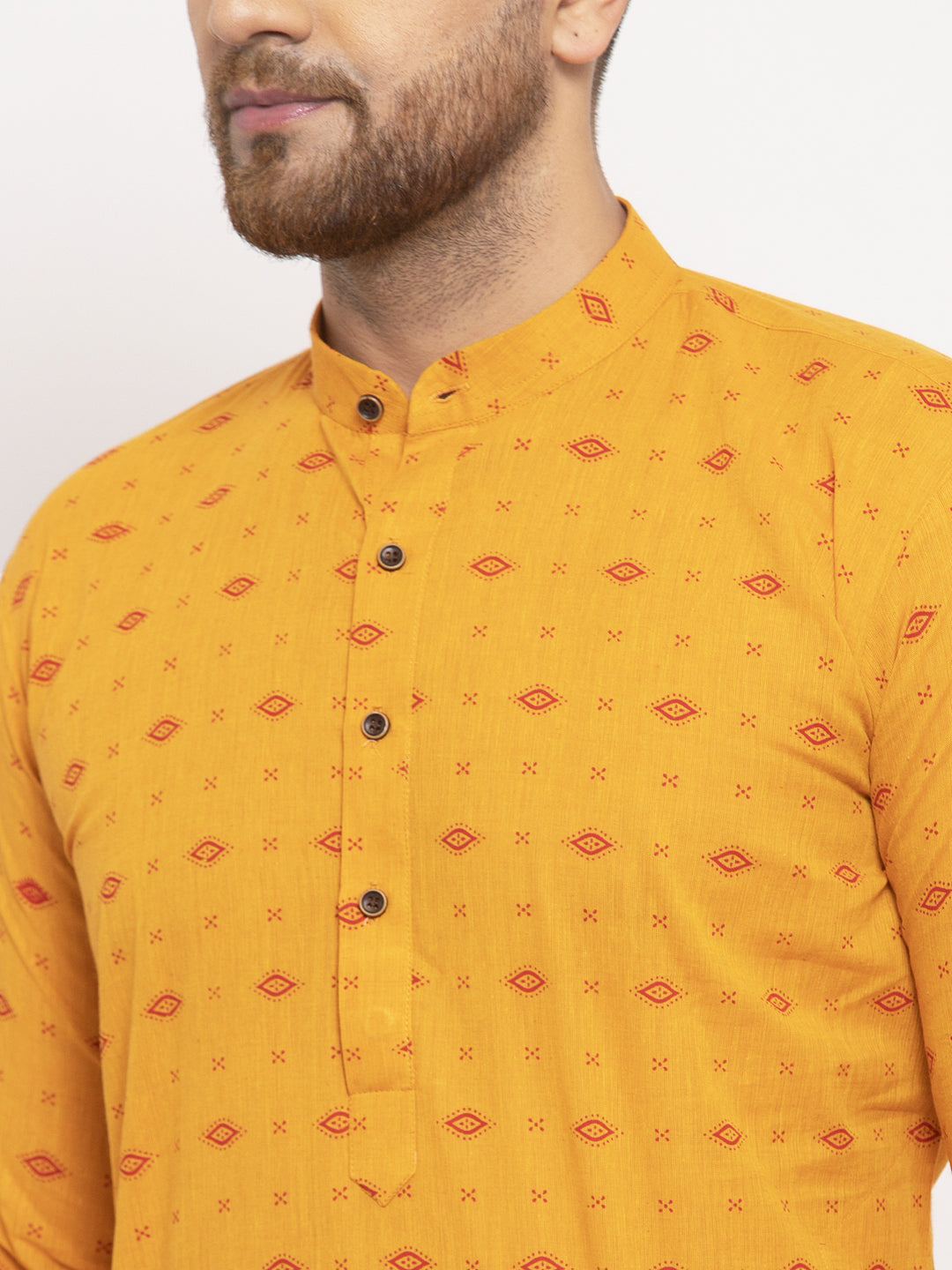 Jompers Men Yellow & White Cotton Printed Kurta with Pyjamas | Swadesiicart
