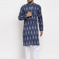 Jompers Men Blue Woven Design Ikkat Straight Kurta with Churidar | Swadesiicart