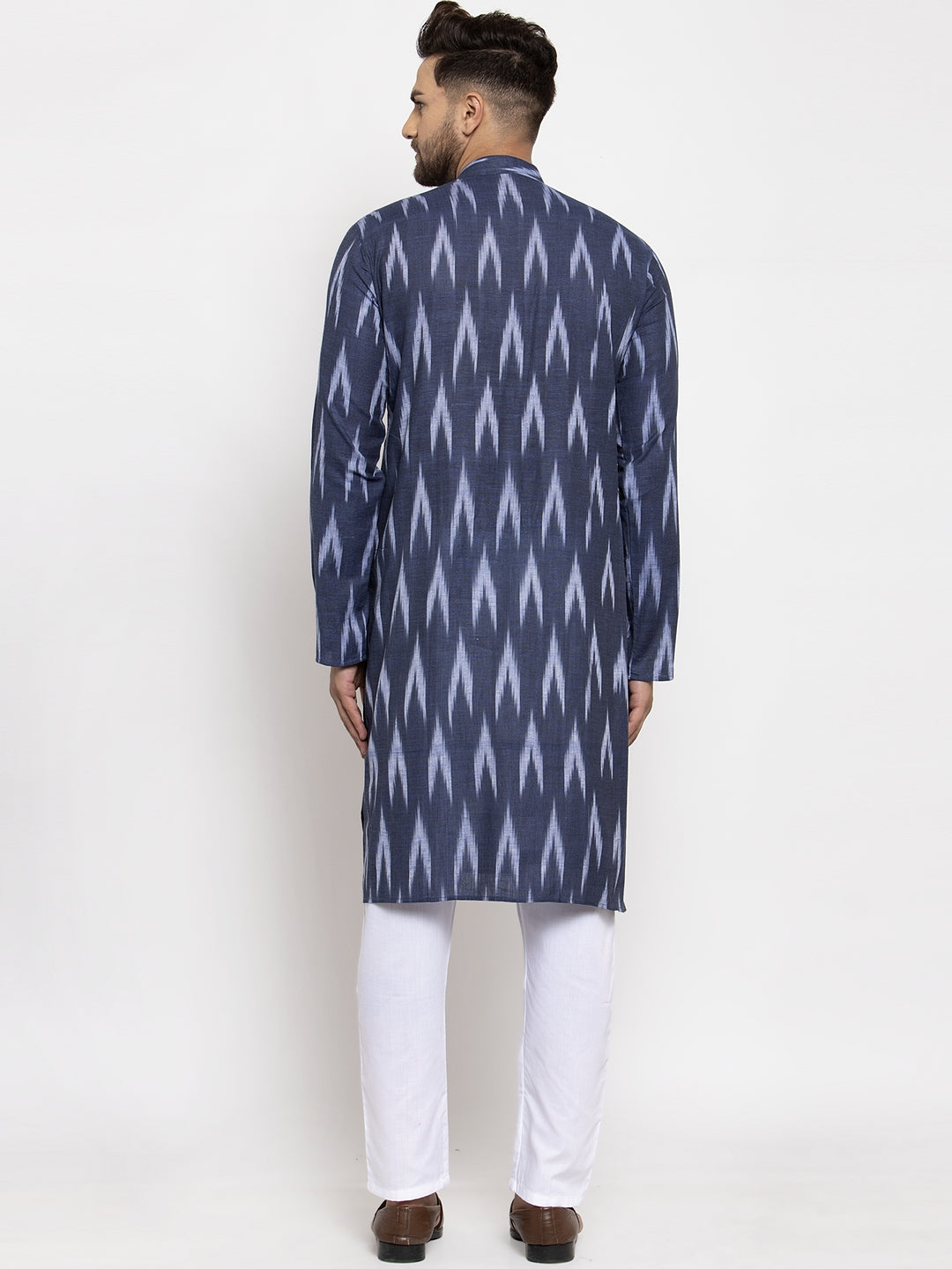 Jompers Men Blue Woven Design Ikkat Straight Kurta with Churidar | Swadesiicart