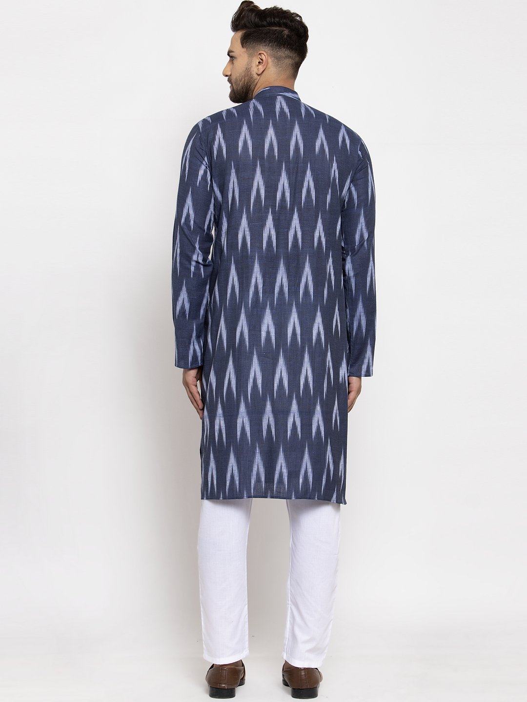Jompers Men Blue Woven Design Ikkat Straight Kurta Only | Swadesiicart