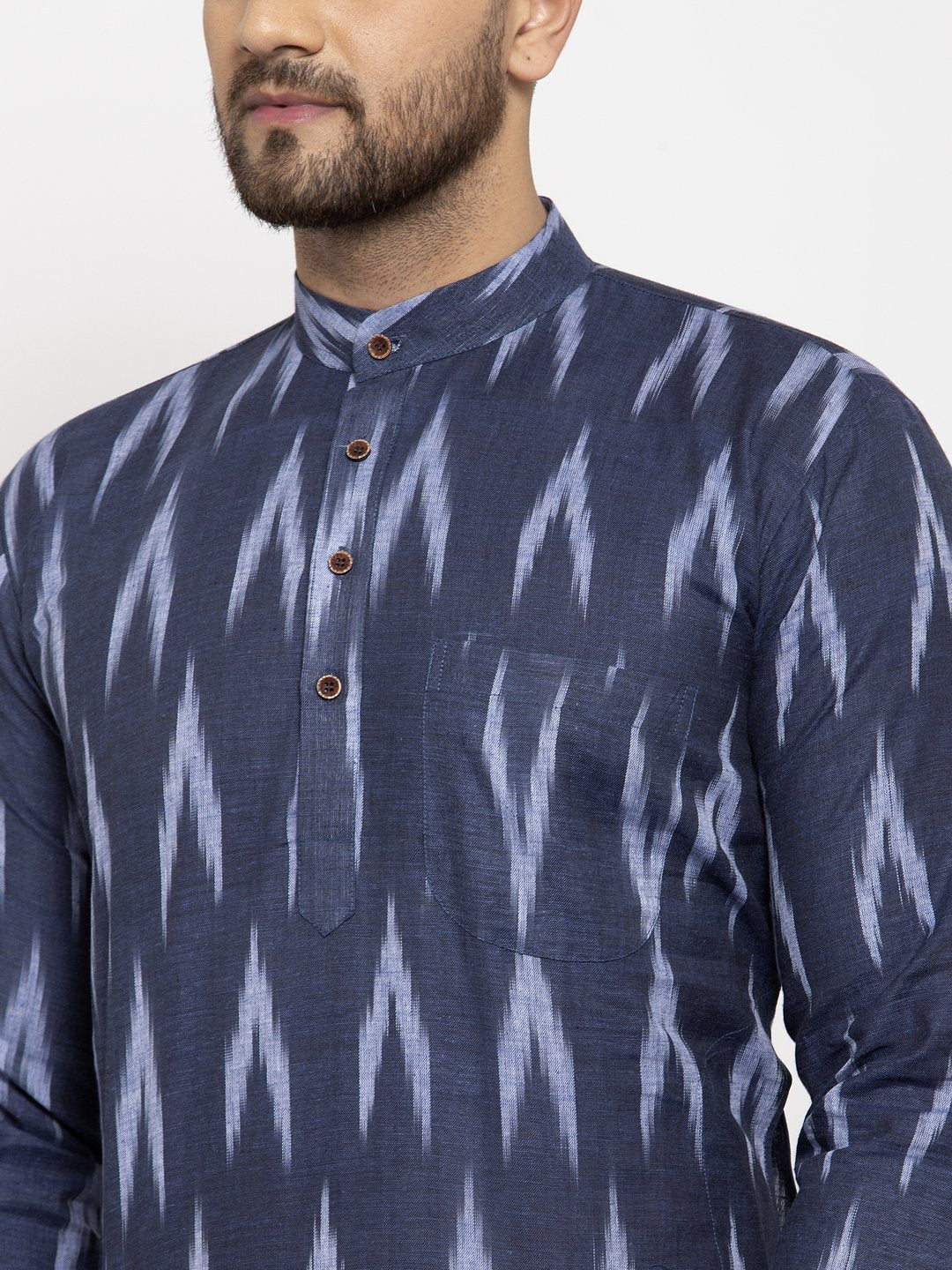 Jompers Men Blue Woven Design Ikkat Straight Kurta Only | Swadesiicart