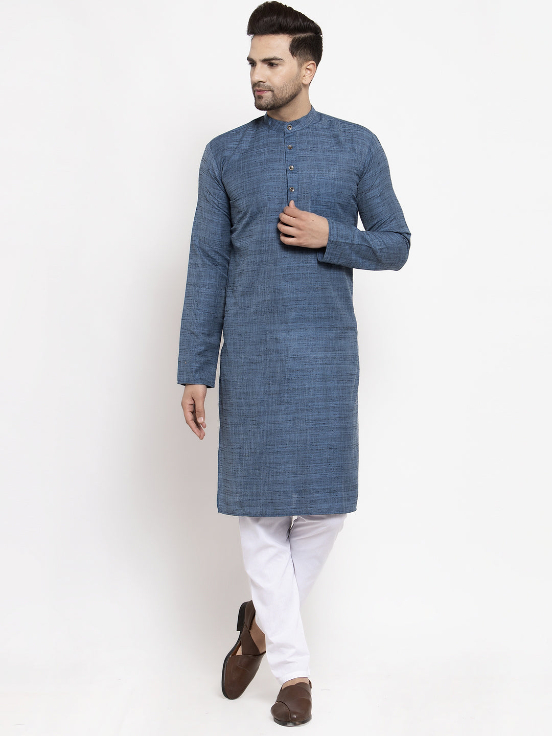 Jompers Men Blue Self Design Kurta with Pyjamas | Swadesiicart
