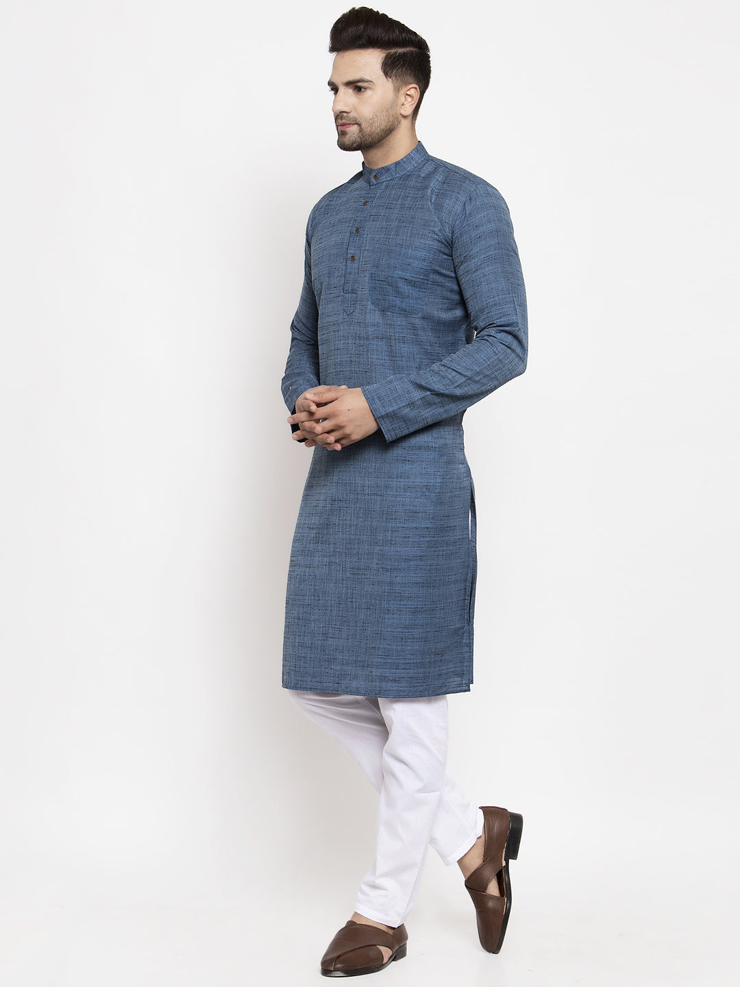 Jompers Men Blue Self Design Kurta with Pyjamas | Swadesiicart