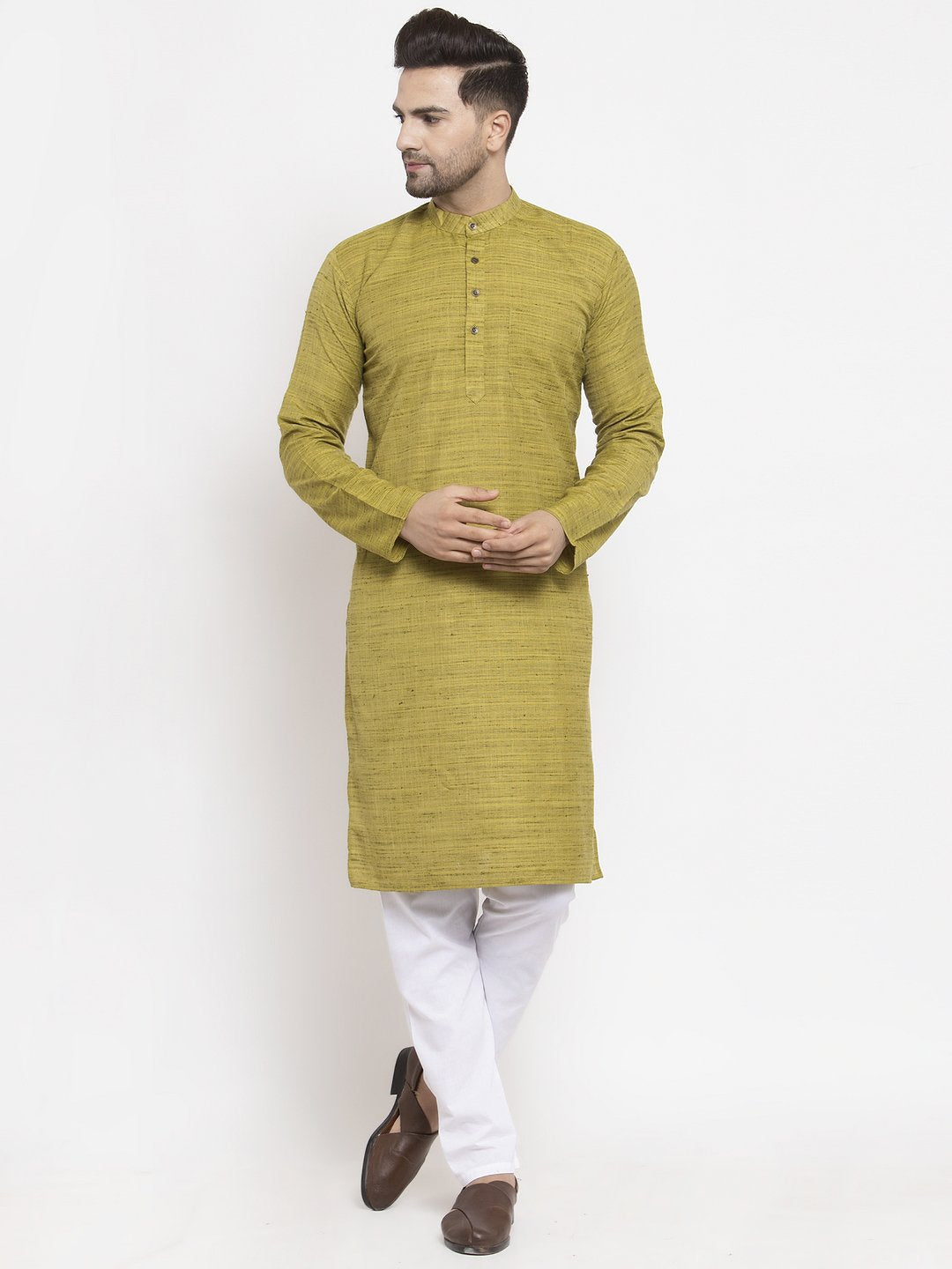Jompers Men Green Self Design Kurta Only | Swadesiicart