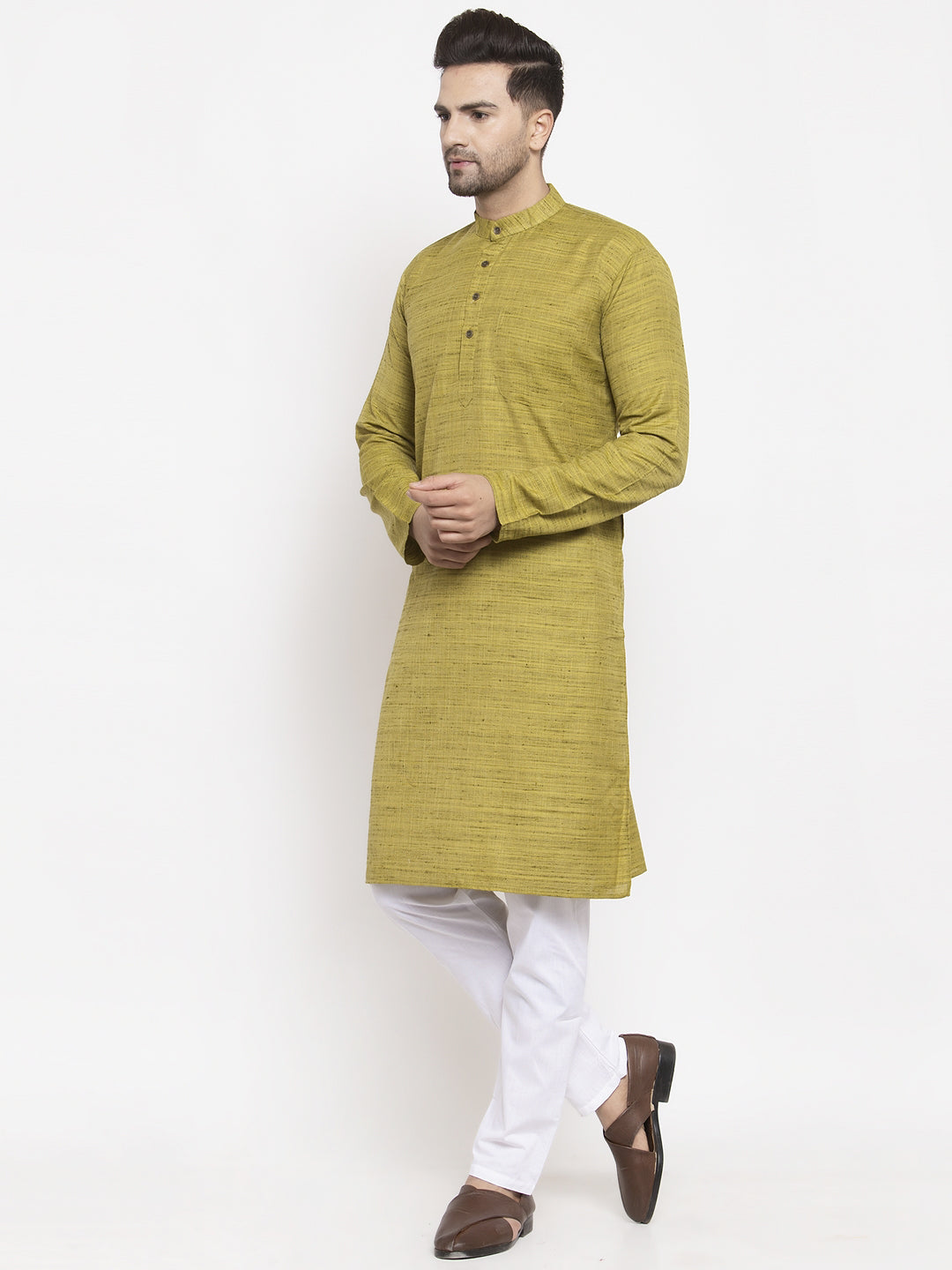 Jompers Men Green Self Design Kurta with Pyjamas | Swadesiicart