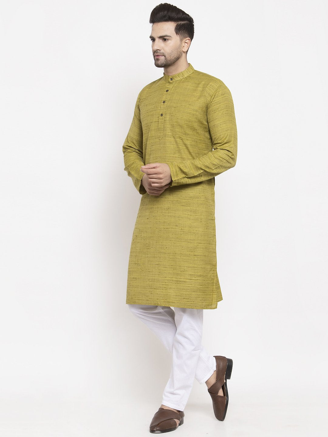 Jompers Men Green Self Design Kurta Only | Swadesiicart