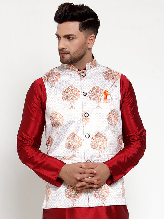 Jompers Men's White Printed Nehru Jacket | Swadesiicart