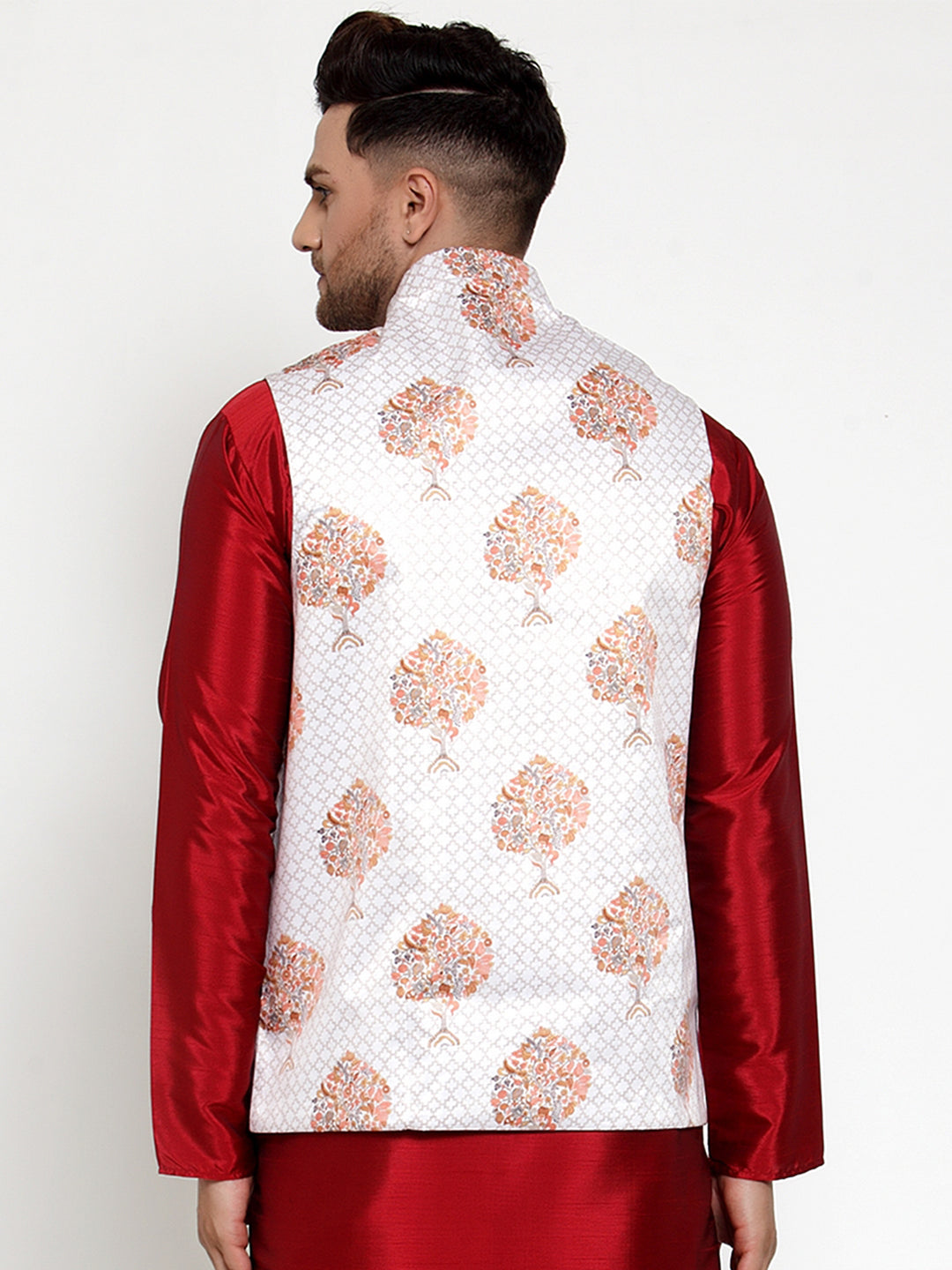 Jompers Men's White Printed Nehru Jacket | Swadesiicart