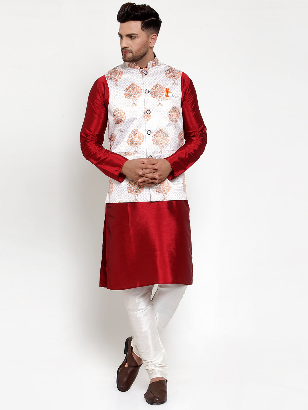 Jompers Men's White Printed Nehru Jacket | Swadesiicart
