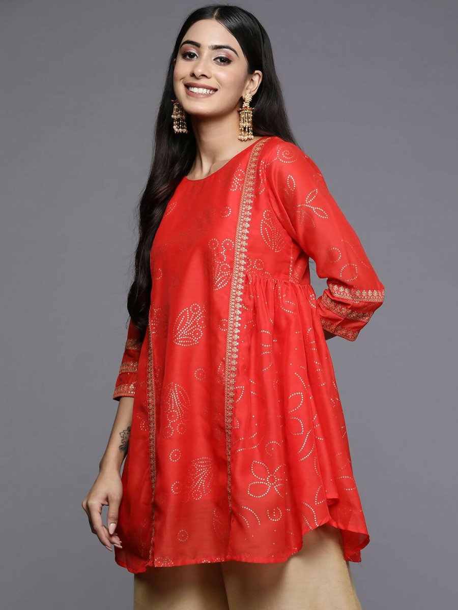 Ahalyaa Womens Red Colour Chanderi Printed Tunic | Swadesiicart