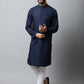 Even Apparels Navy blue Color Pure Cotton Men's Kurta With Band Collar (PRT1184-NVC) | Swadesiicart
