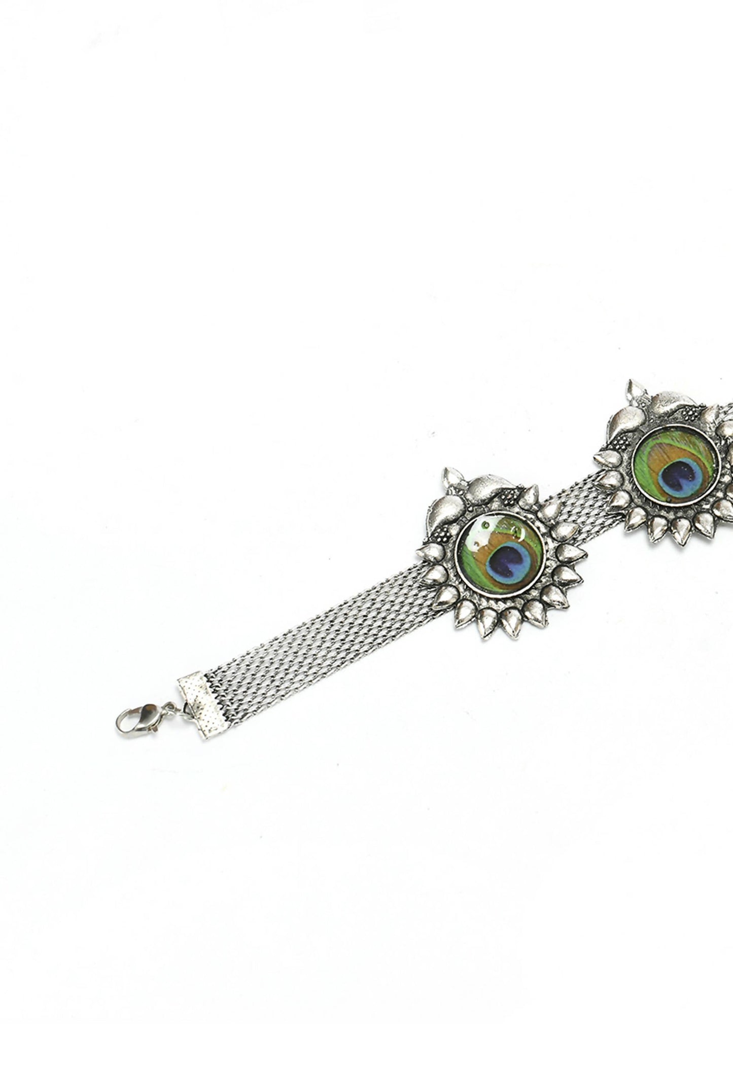 Mominos Fashion Johar Kamal Oxidised Silver-Plated Peacock Wings Work Necklace Handicraft | Swadesiicart