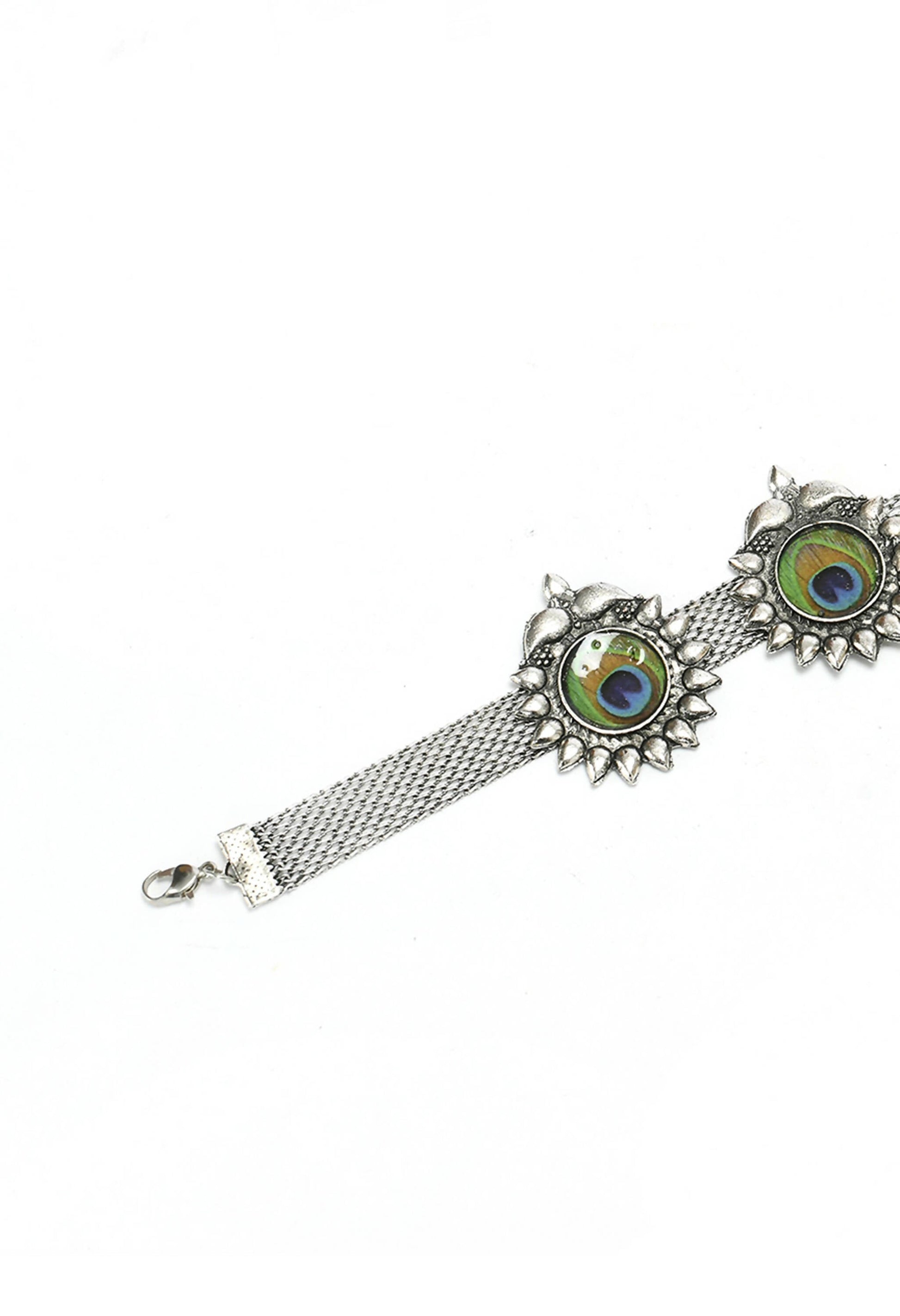 Mominos Fashion Johar Kamal Oxidised Silver-Plated Peacock Wings Work Necklace Handicraft | Swadesiicart