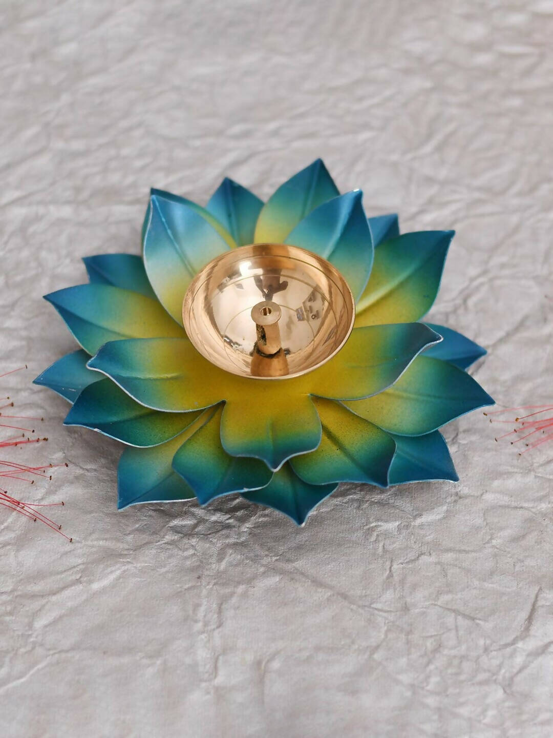 CraftVatika Blue Lotus Hand Painted Diya Metal | Swadesiicart