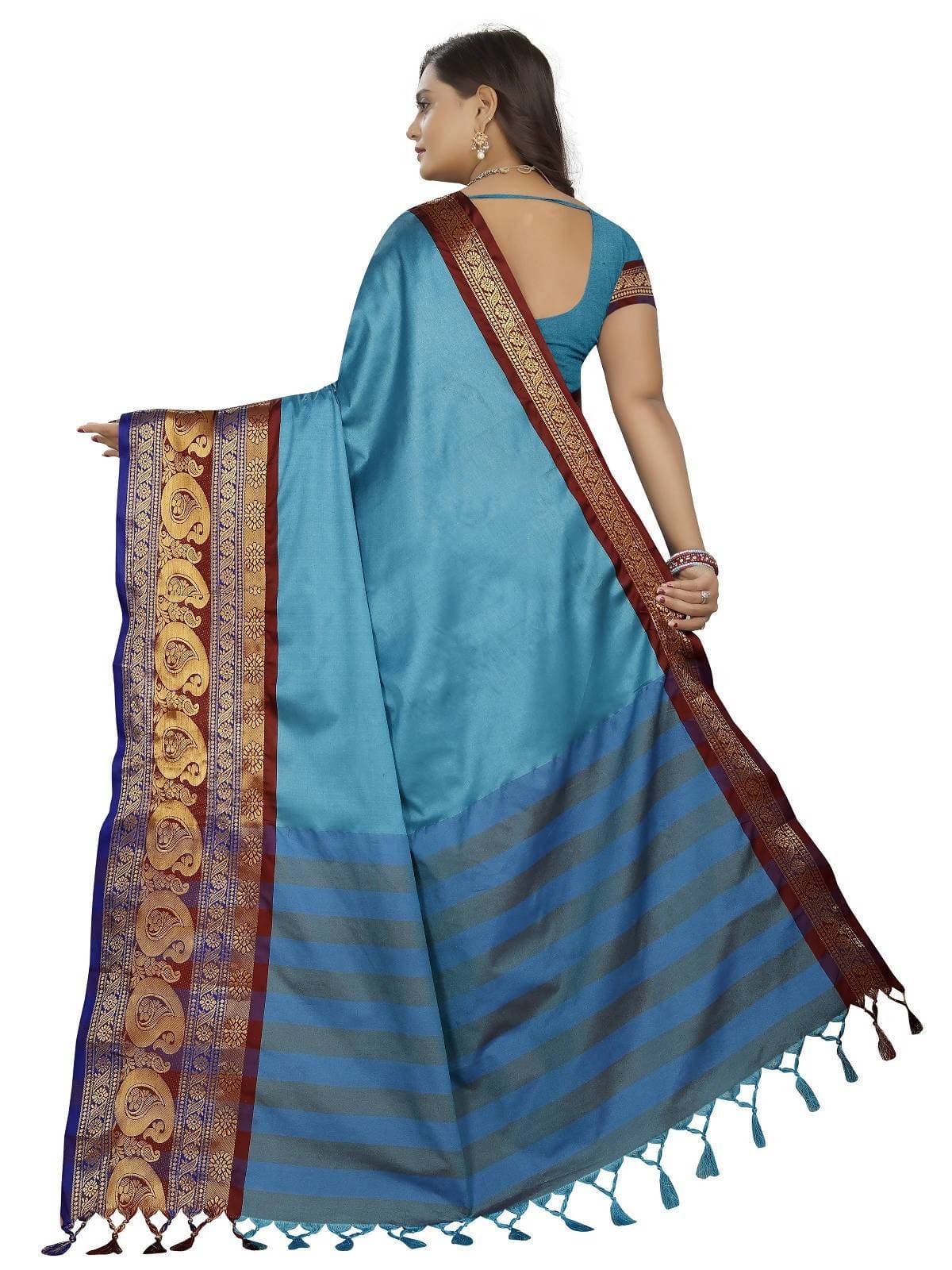 Vamika Banarasi Silk Blue Weaving Saree | Swadesiicart