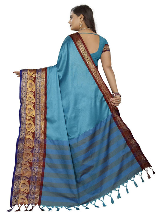 Vamika Banarasi Silk Blue Weaving Saree | Swadesiicart