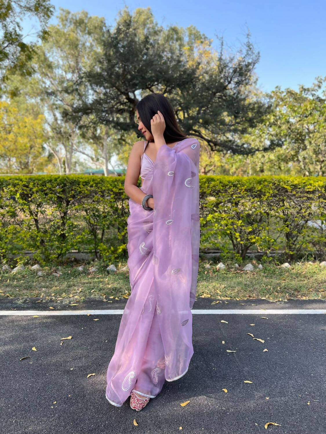 Vamsee Purple Organza Saree - Swadesiicart