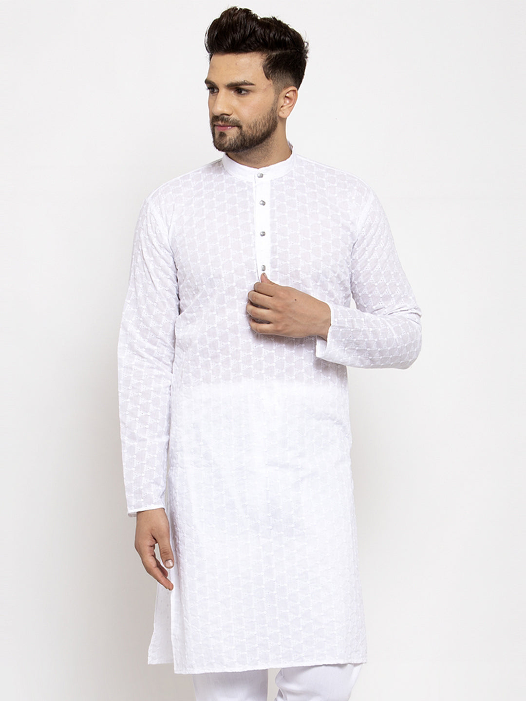 Jompers Men White Chikan Kurta Only | Swadesiicart