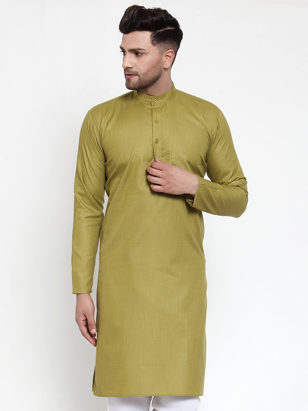 Jompers Men Olive Green & White Solid Kurta Only | Swadesiicart