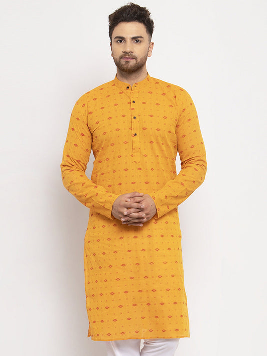 Jompers Men Yellow & White Cotton Printed Kurta Only | Swadesiicart