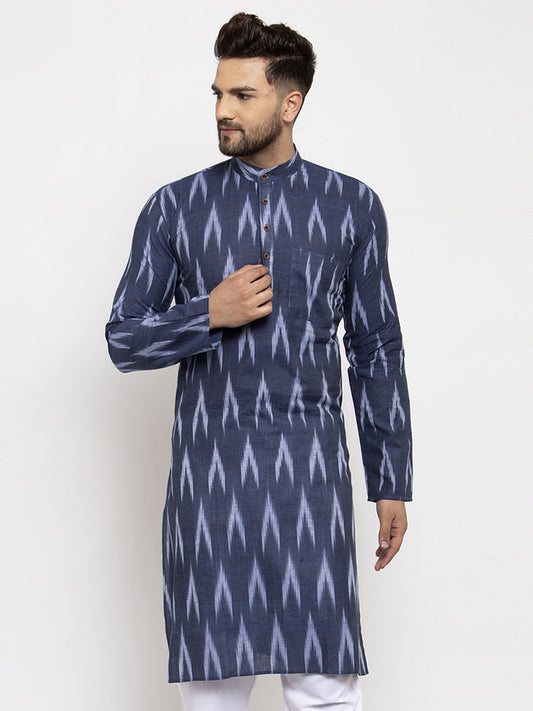 Jompers Men Blue Woven Design Ikkat Straight Kurta Only | Swadesiicart