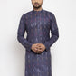 Jompers Men Navy Blue Woven Design Ikkat Straight Kurta Only | Swadesiicart