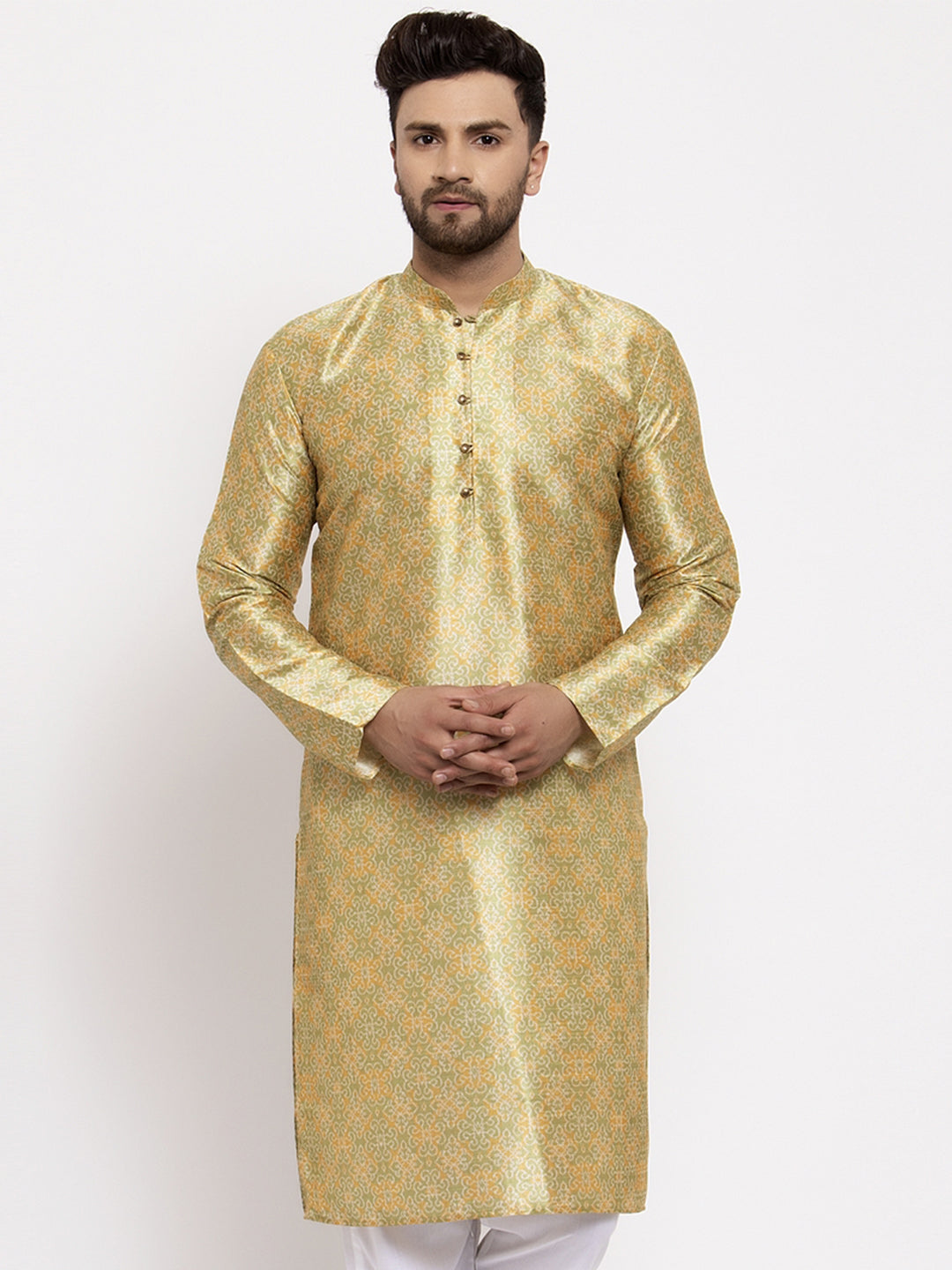 Jompers Men Green & Gold-Toned Printed Kurta onlly | Swadesiicart