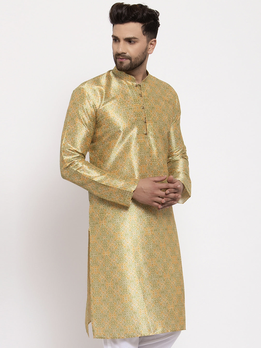 Jompers Men Green & Gold-Toned Printed Kurta onlly | Swadesiicart