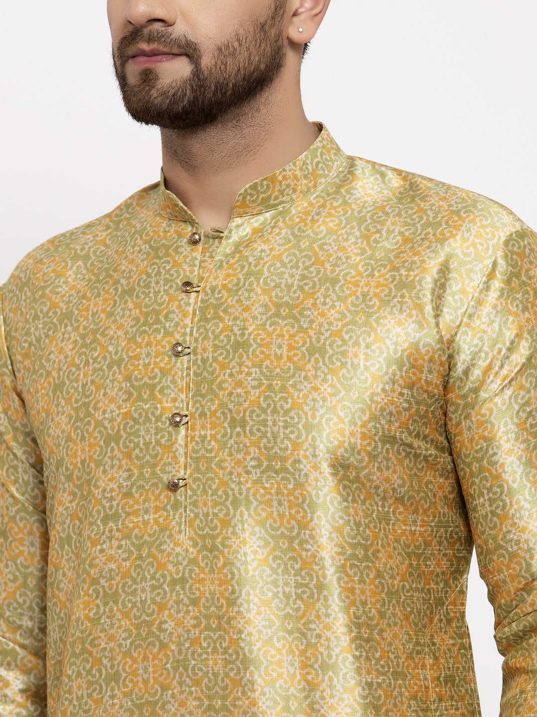 Jompers Men Green & Gold-Toned Printed Kurta onlly | Swadesiicart
