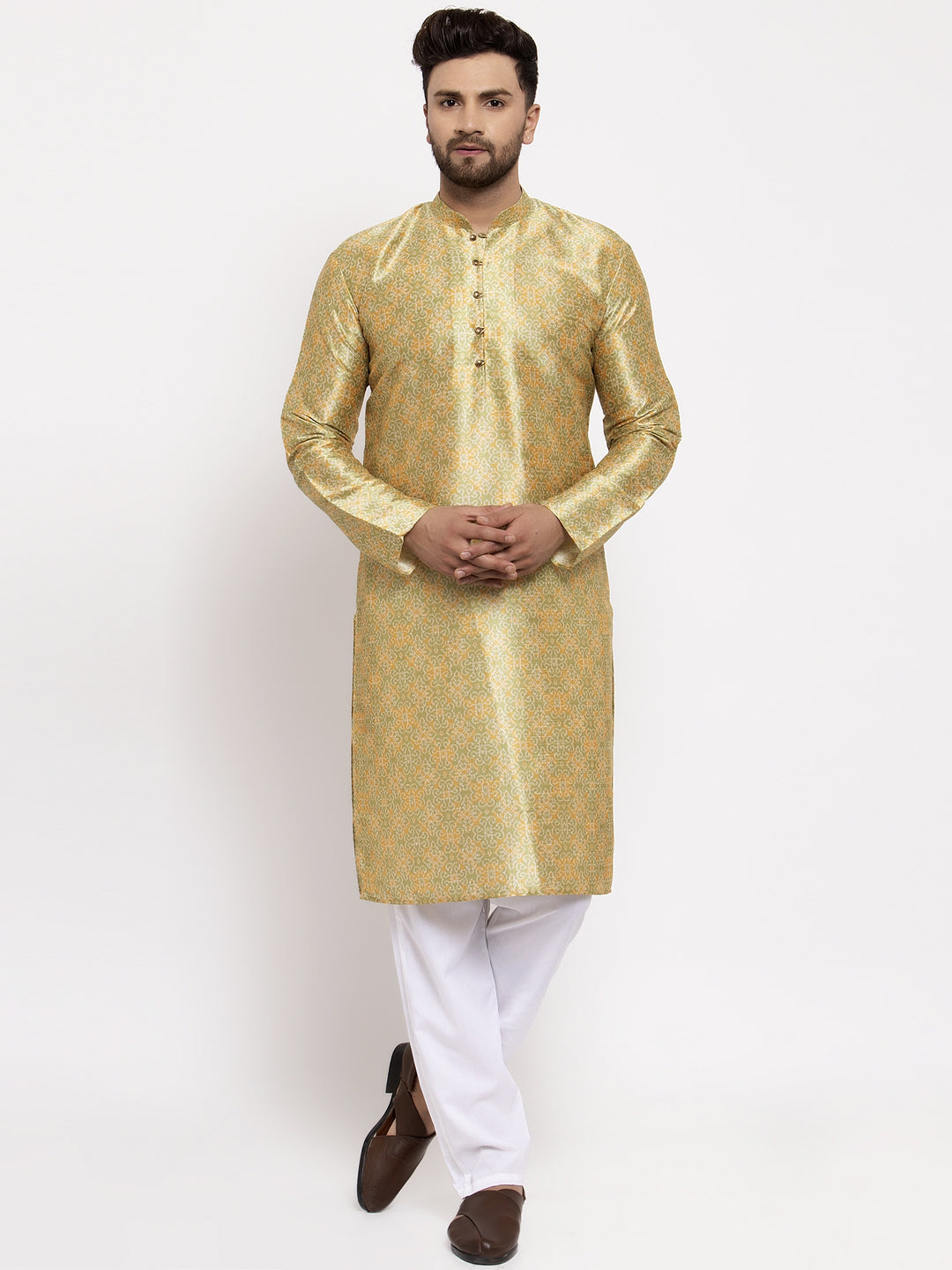Jompers Men Green & Gold-Toned Printed Kurta onlly | Swadesiicart