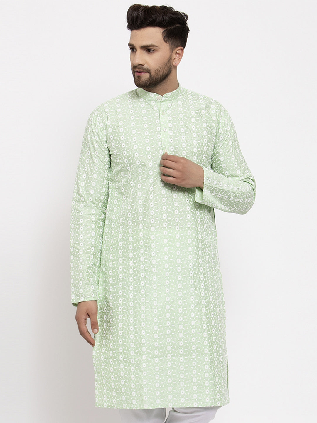 Jompers Men Mint Green Embroidered Kurta Only | Swadesiicart
