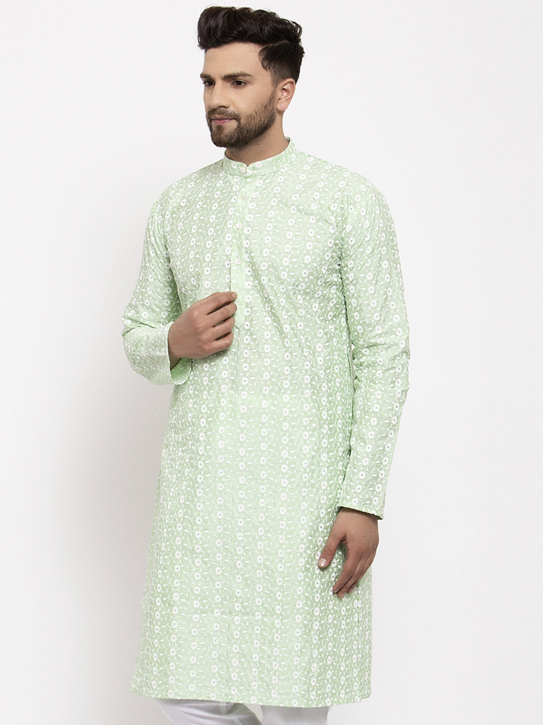 Jompers Men Mint Green Embroidered Kurta Only | Swadesiicart