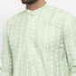 Jompers Men Mint Green Embroidered Kurta Only | Swadesiicart