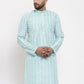 Jompers Men Turquoise Blue Embroidered Kurta Only | Swadesiicart