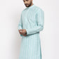 Jompers Men Turquoise Blue Embroidered Kurta Only | Swadesiicart