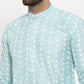 Jompers Men Turquoise Blue Embroidered Kurta Only | Swadesiicart