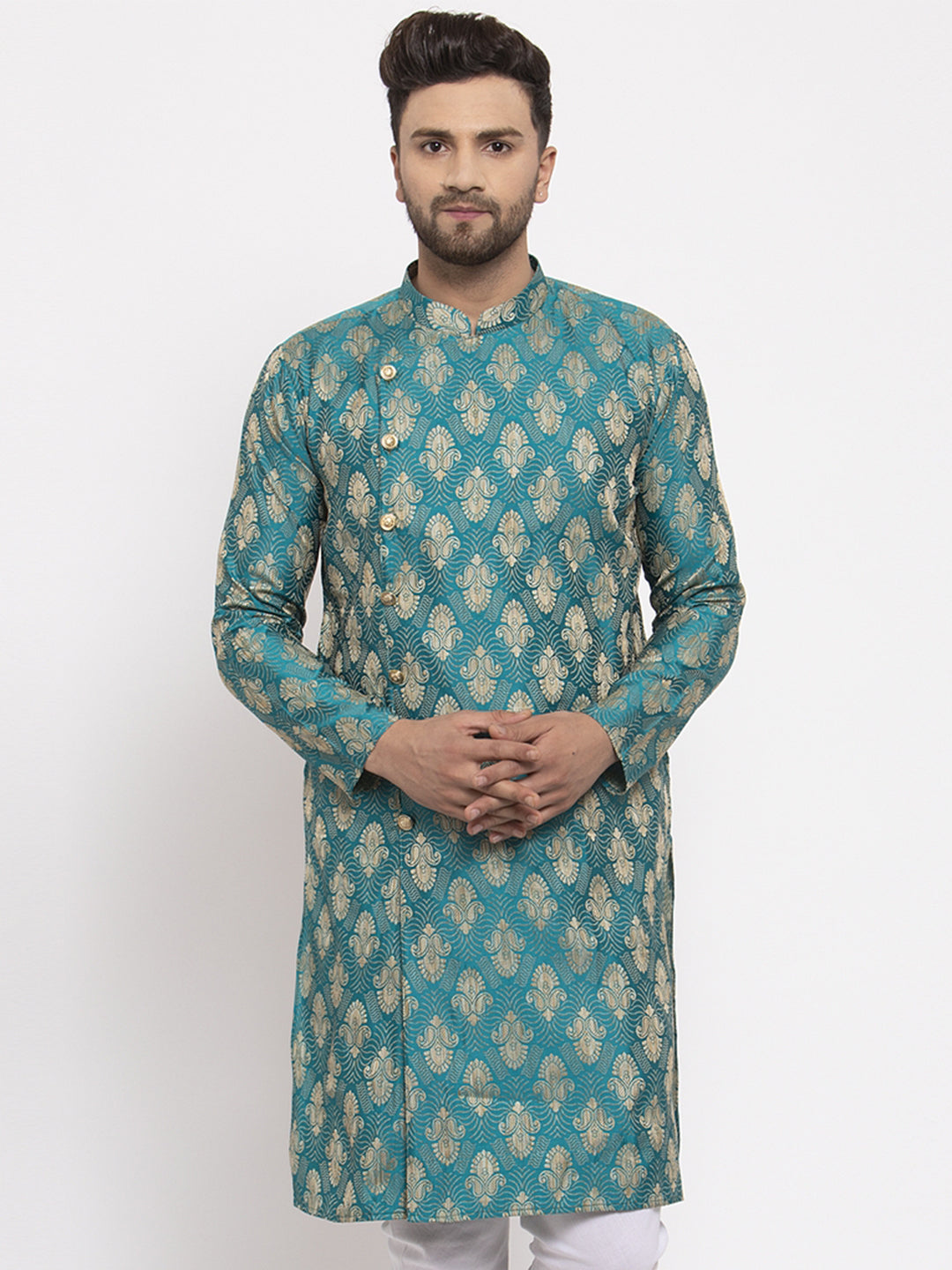 Jompers Men Green Jacquard Kurta Only | Swadesiicart