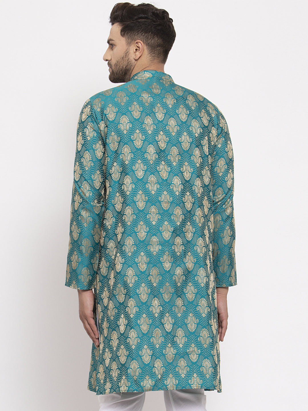 Jompers Men Green Jacquard Kurta Only | Swadesiicart