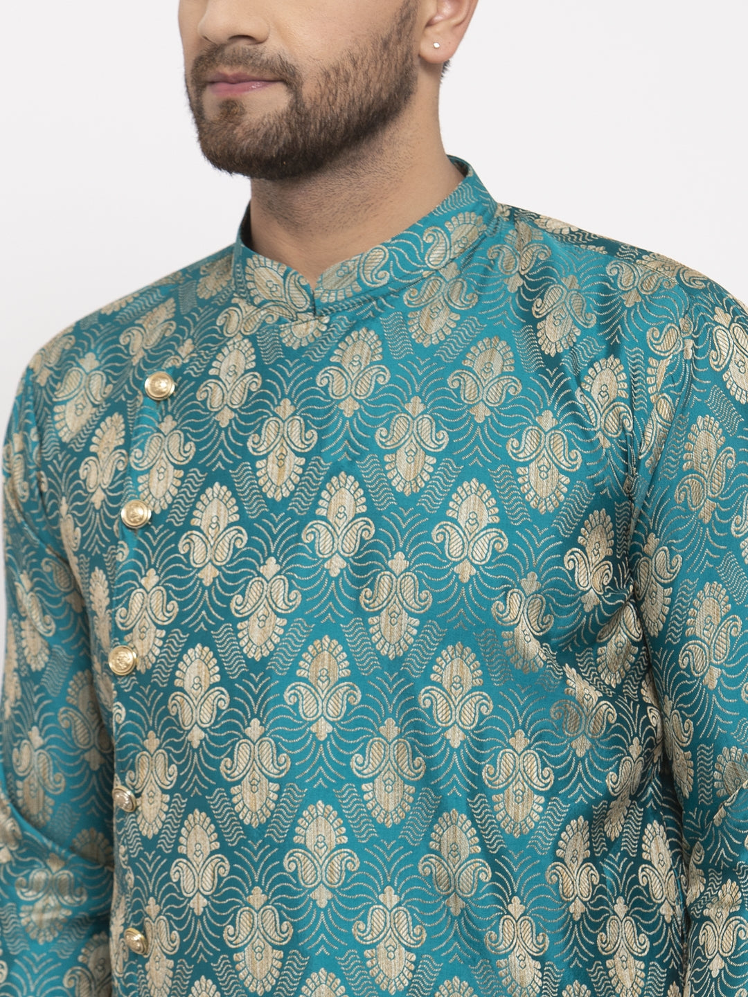 Jompers Men Green Jacquard Kurta Only | Swadesiicart
