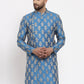 Jompers Men Blue Jacquard Kurta Only | Swadesiicart