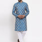 Jompers Men Blue Jacquard Kurta Only | Swadesiicart