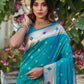Vishnu Weaves Women's Firozi Banarasi Silk Zari Woven Paithani Saree with Unstitched Blouse - Swadesiicart