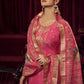 Jyoti Fashion Women's Magenta Organza Jacquard Woven Kurta with Trouser & Dupatta | Swadesiicart