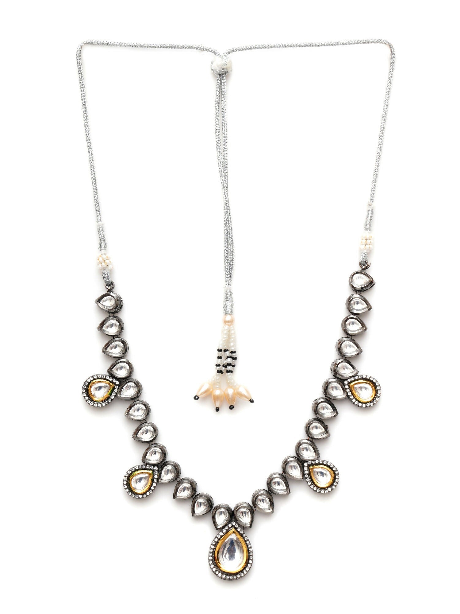 Dual Tone Kundan Neckpiece (silver) - Ruby Raang | Swadesiicart