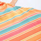 Ahalyaa Peach-Coloured & Blue Printed Striped Asymmetric Taselled Kaftan Kurta Palazzos | Swadesiicart