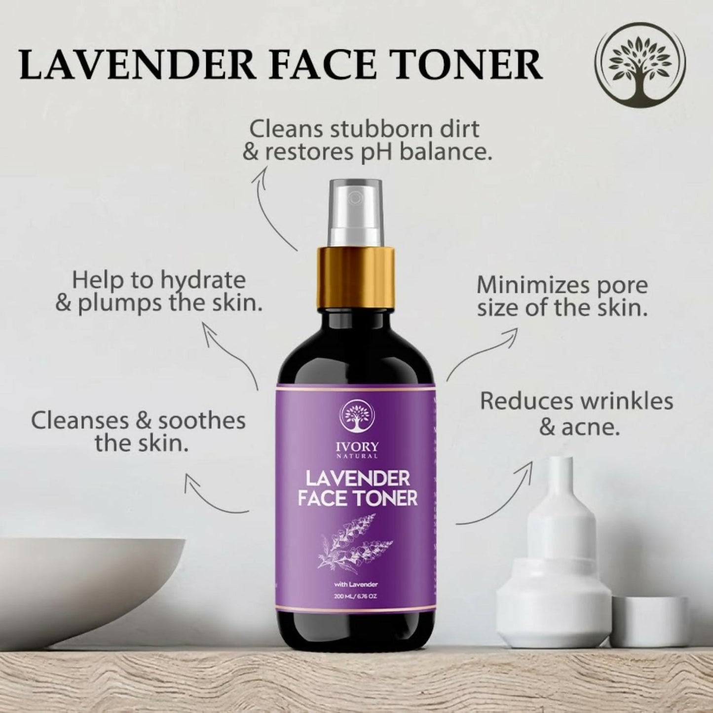 Ivory Natural Lavender Facial Toner For Acne, Even Skin Tone | Swadesiicart