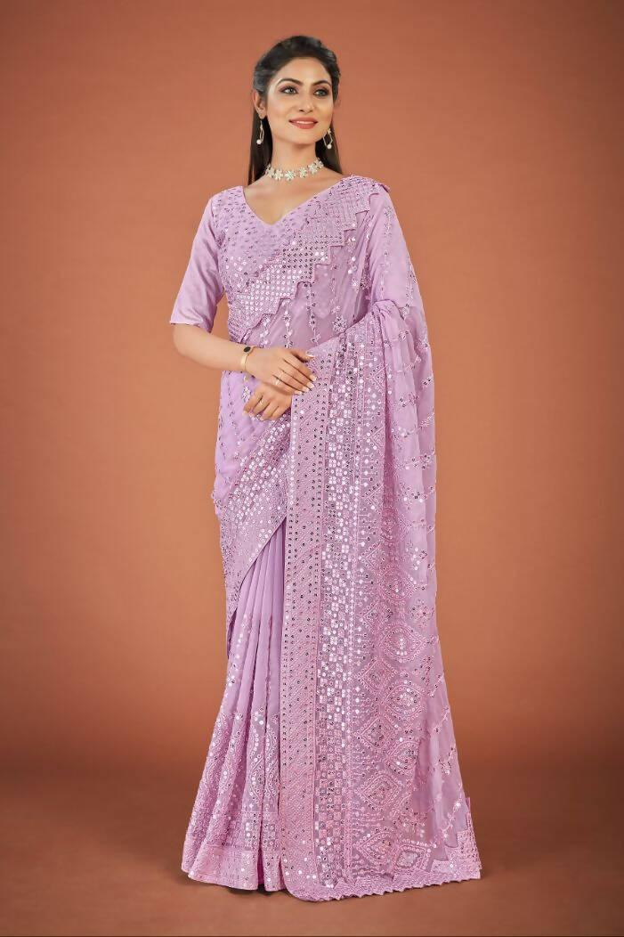 Vamsee Lavender Georgette Designer Saree - Swadesiicart