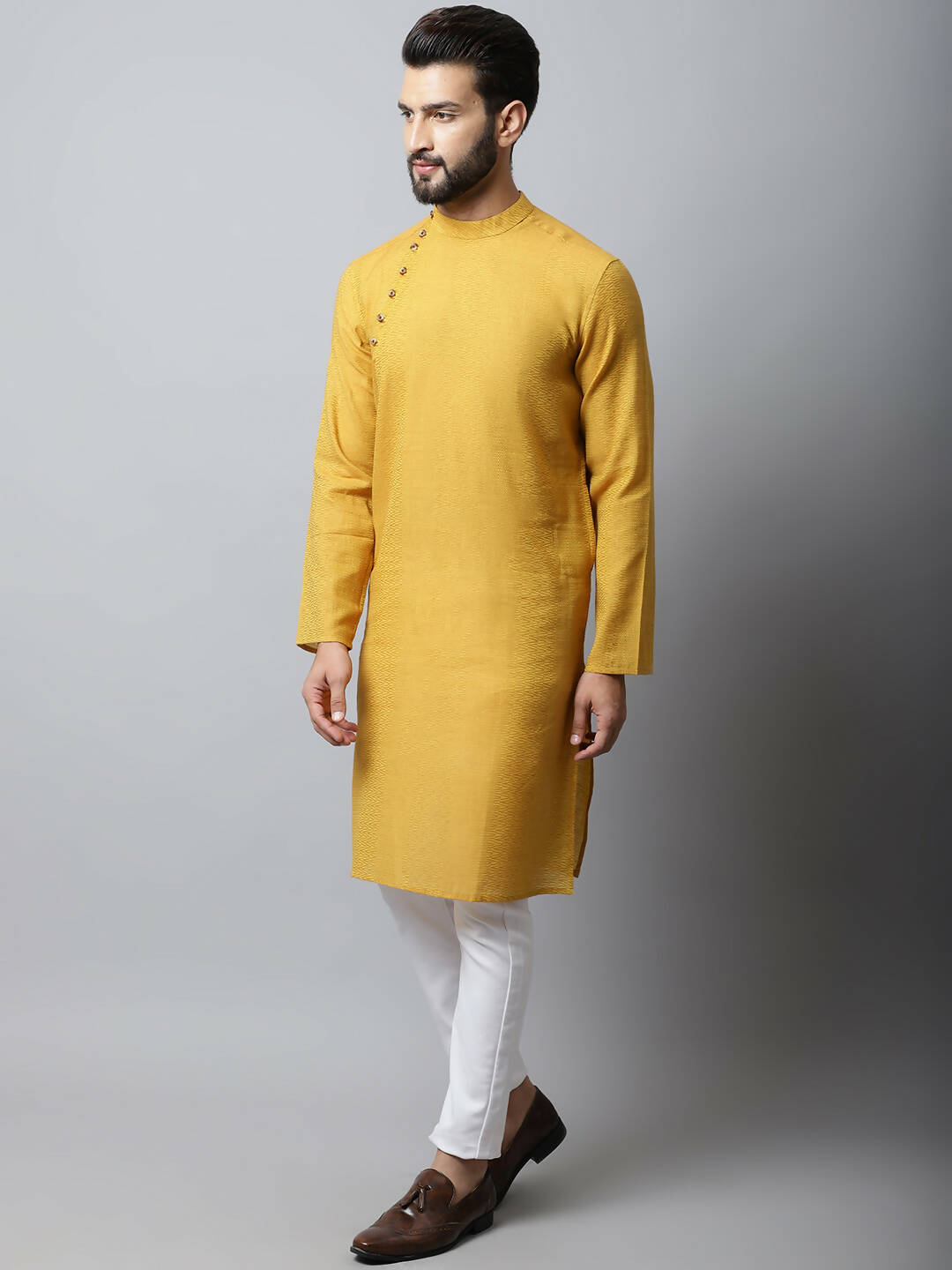 Even Apparels Yellow Color Pure Cotton Men's Kurta With Side Placket (SLD1192) | Swadesiicart